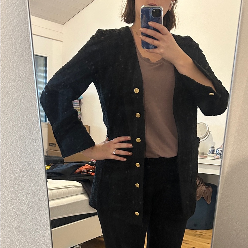 Zara Black Knit Cardigan Jacket with Gold Buttons Size XL
